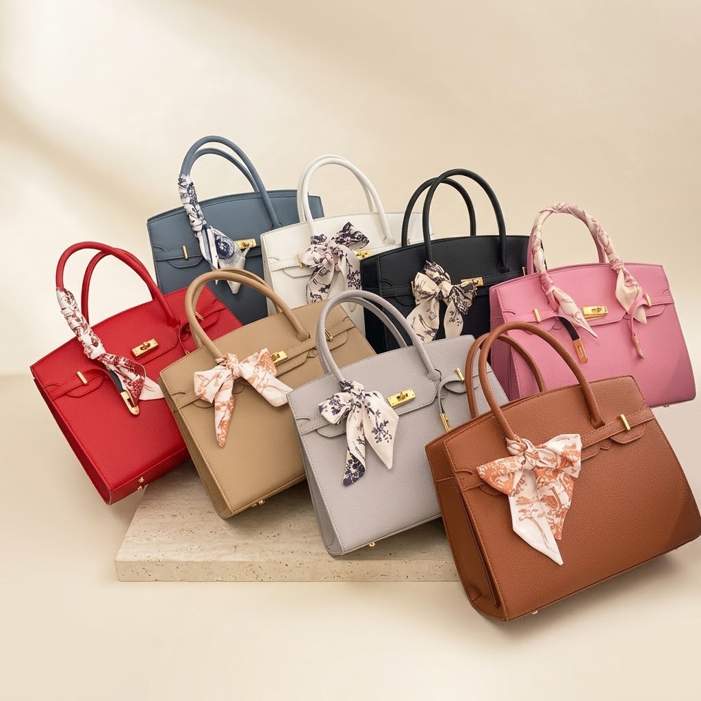 Gold-Lock Leather Tote