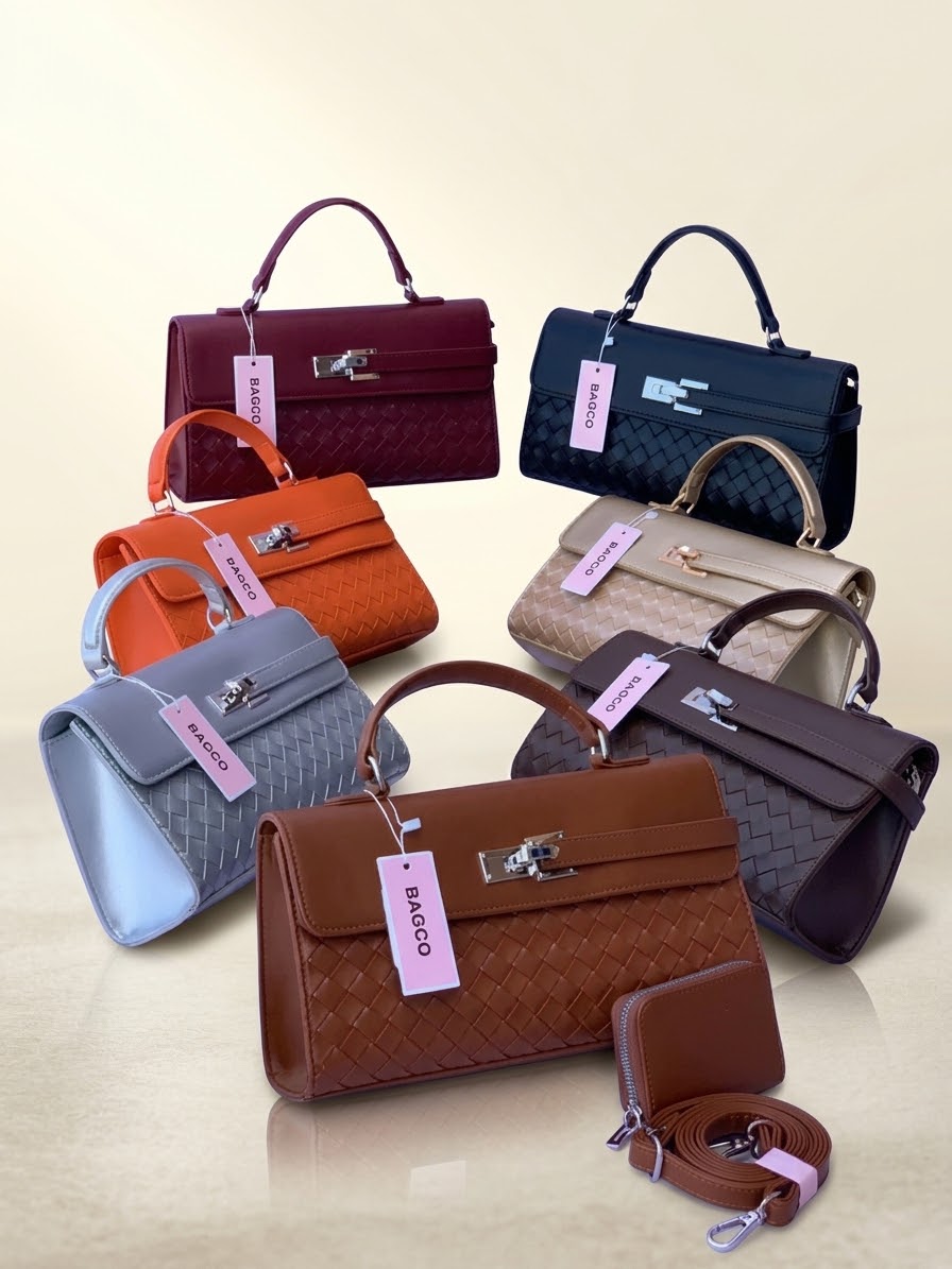 Woven Gold-Lock Top-Handle Bag