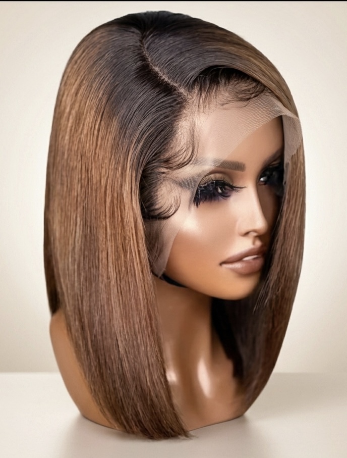 13x4 Full Frontal Darkroot Honey Brown Bob 10"