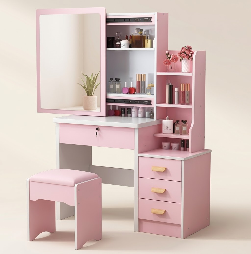 Dressing Mirror with Stool photo