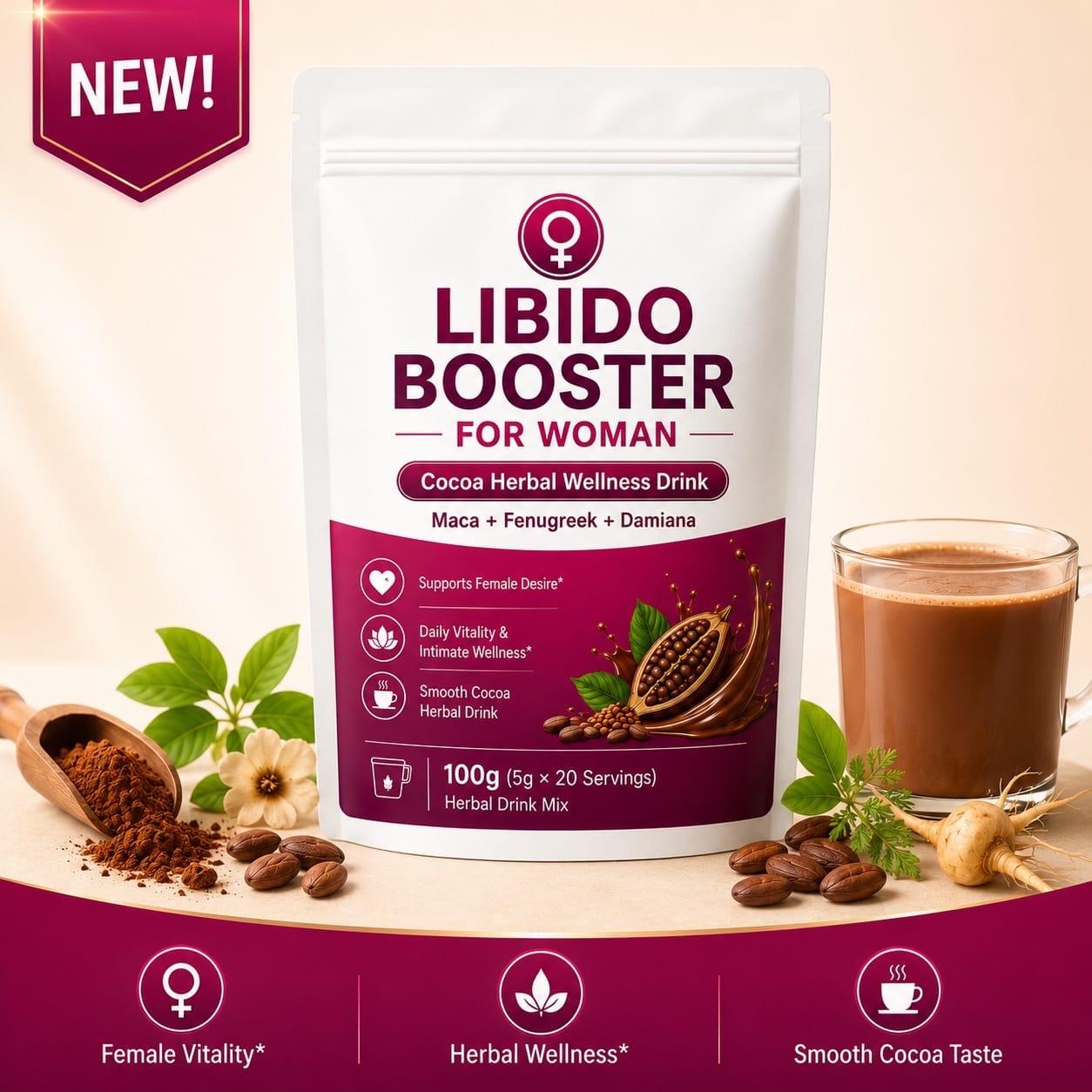 Libido Booster for Woman — Cocoa Herbal Wellness Drink