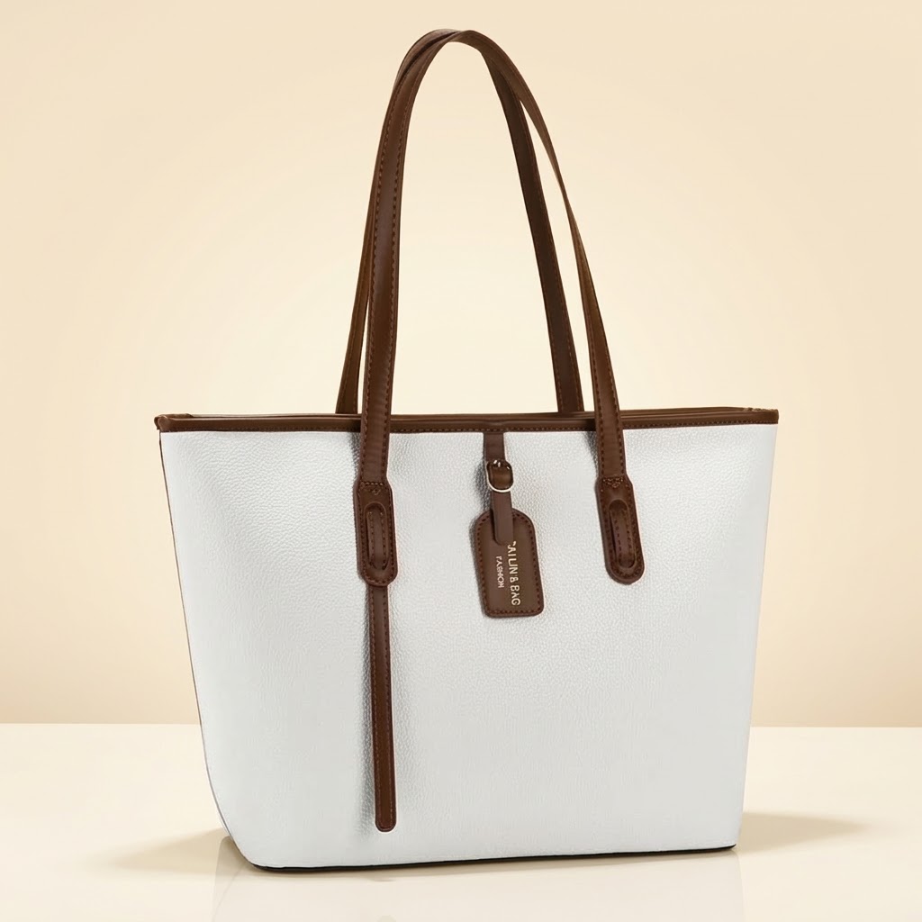 Contrast-Trim Shopper Tote