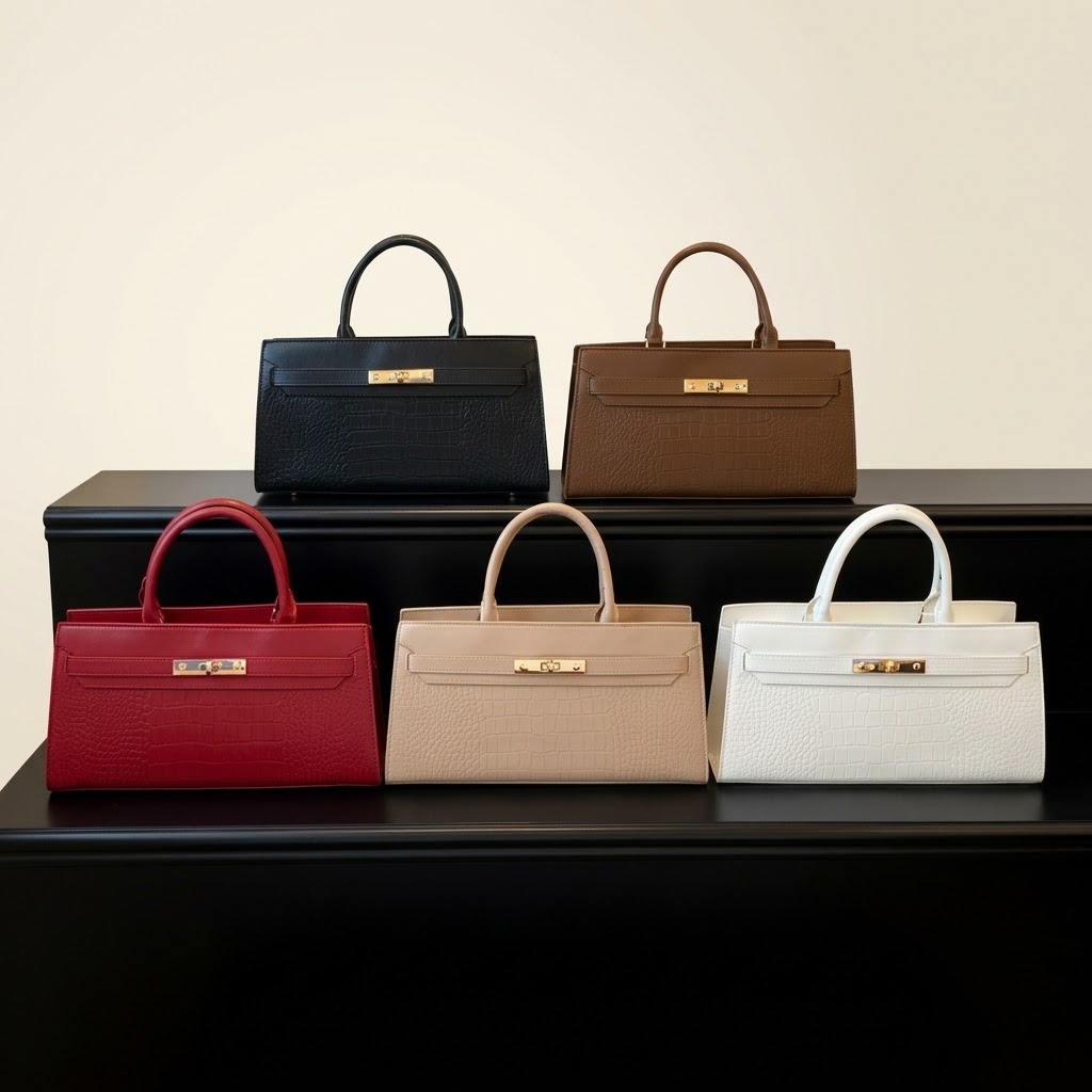 Croc-Texture Top-Handle Bag
