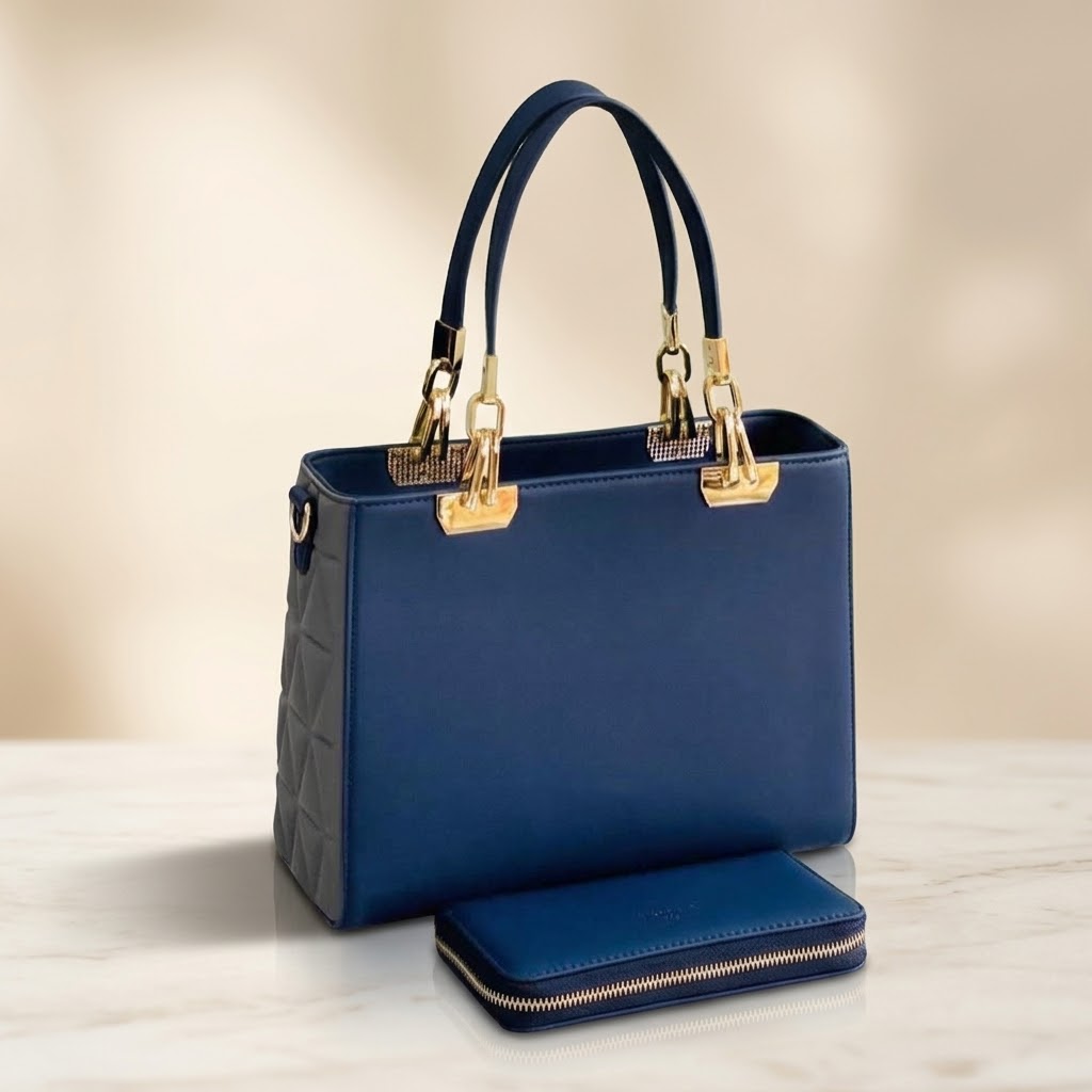 Gold-Handle Tote & Wallet Set