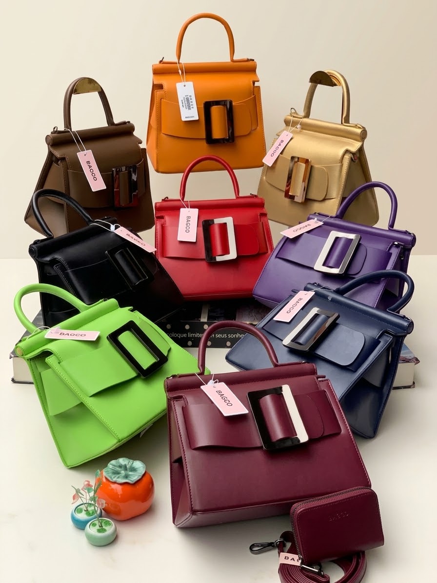 Statement-Buckle Top-Handle Bag